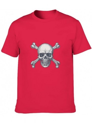 Undershirts Skull Cross Cotton T Shirt Mens Thin Loose Short Shirt Scary Skull - Red1 - CJ19DSMS0ZX $45.78