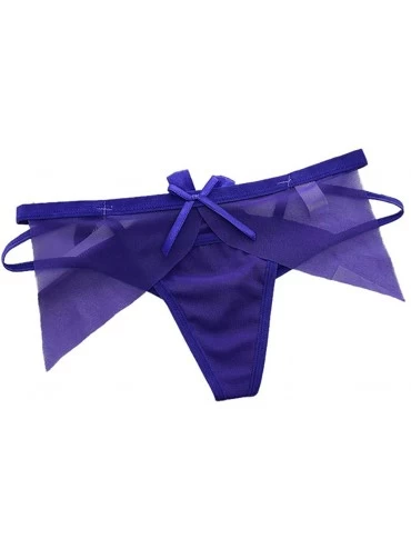 Bustiers & Corsets Women Clothes Women Sexy G-String Thongs Panties Mesh Hollow Bow Briefs Lingerie Underwear - Blue - CO18NS...
