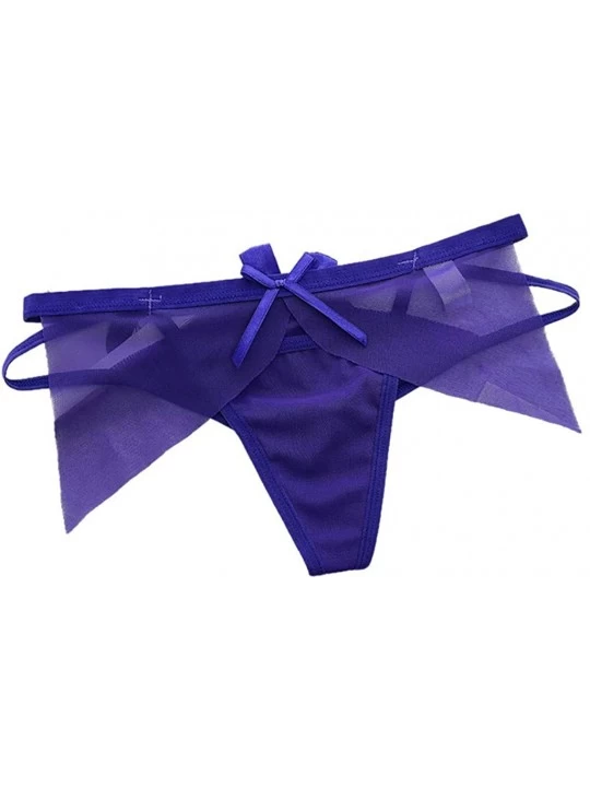 Bustiers & Corsets Women Clothes Women Sexy G-String Thongs Panties Mesh Hollow Bow Briefs Lingerie Underwear - Blue - CO18NS...
