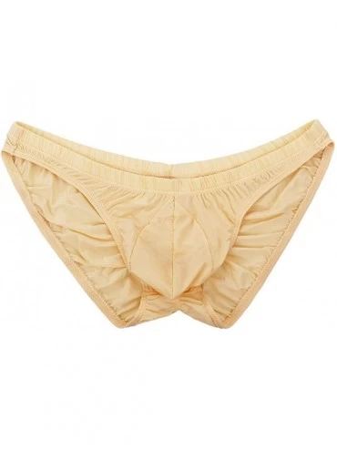 Bikinis Men's Sexy Bikini Brief Elastic Silky Ruched Back Underwear Swimwear - Apricot - CI189ZZNORA $21.64