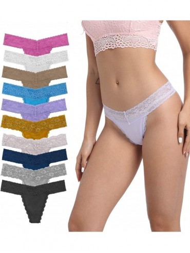 Panties Women Thong- Low Waist Seamless Panties Cotton Lace Thongs for Women- Different Lace Pattern and Color - Multicolor 1...