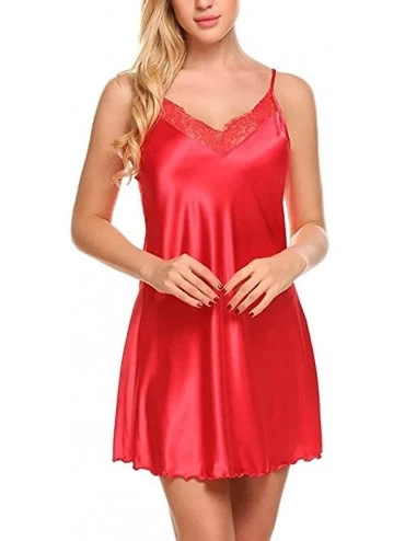 Nightgowns & Sleepshirts Sexy Simulation Silk Sleepwear+ G-String-Ladies Sexy Pajamas Lace Sling Dress Charming Underwear - R...