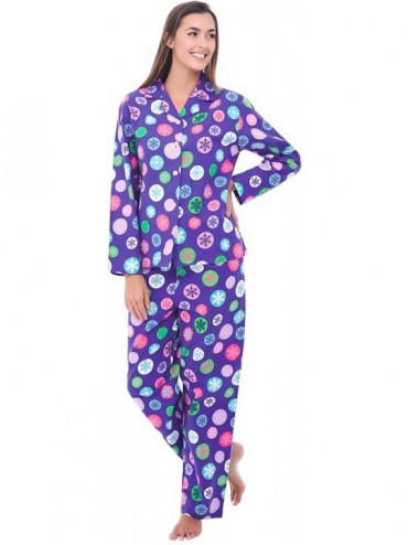 Sets Women's Warm Flannel Pajama Set- Long Winter Christmas Button Down Cotton Pjs - Dotted Snowflakes - CN11CJOA32B $66.95
