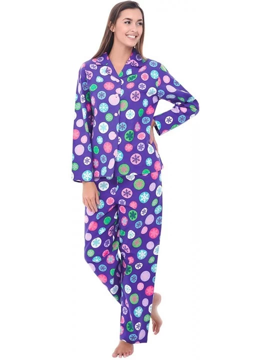 Sets Women's Warm Flannel Pajama Set- Long Winter Christmas Button Down Cotton Pjs - Dotted Snowflakes - CN11CJOA32B $39.85