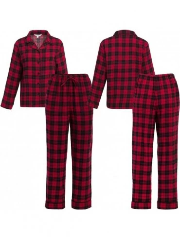 Sets Women's Warm Flannel Pajama Set- Long Winter Christmas Button Down Cotton Pjs - Dotted Snowflakes - CN11CJOA32B $39.85