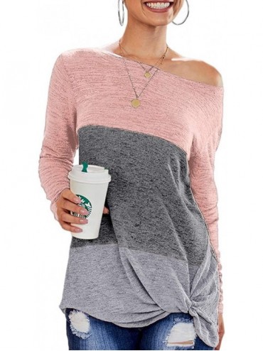 Tops Women Long Sleeve Round Neck Blouse Color Block Striped Casual Tops T Shirt - Twist Pink - CE18YSIQMK5 $39.67