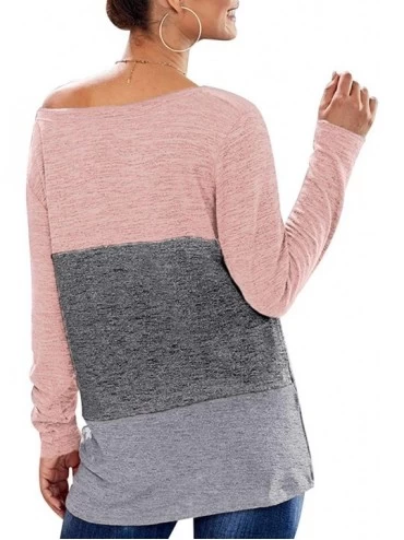 Tops Women Long Sleeve Round Neck Blouse Color Block Striped Casual Tops T Shirt - Twist Pink - CE18YSIQMK5 $17.48