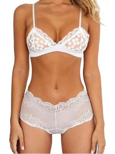Bustiers & Corsets Lingerie Lace Babydoll 2 Piece Sexy Bra and Panty Sets - White - C418NA80N4X $26.40