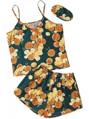 Sets Women's Summer Animal Tropical Print Cami Sleepwear Pajama Set - Green Orange - CV19DS58873 $31.61