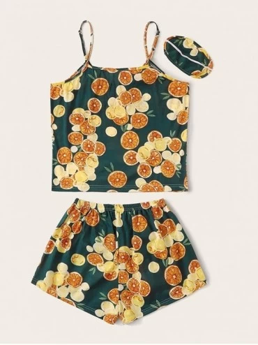 Sets Women's Summer Animal Tropical Print Cami Sleepwear Pajama Set - Green Orange - CV19DS58873 $20.35