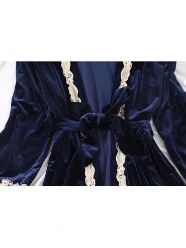 Sets Velvet Pajamas for Women Warm Sleepwear Soft V-Neck 4 Piece Sets with Chest Pads - Blue - CX19DECII7I $27.26