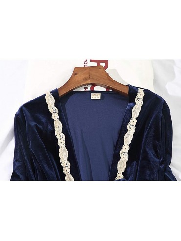 Sets Velvet Pajamas for Women Warm Sleepwear Soft V-Neck 4 Piece Sets with Chest Pads - Blue - CX19DECII7I $78.16