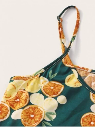 Sets Women's Summer Animal Tropical Print Cami Sleepwear Pajama Set - Green Orange - CV19DS58873 $20.35