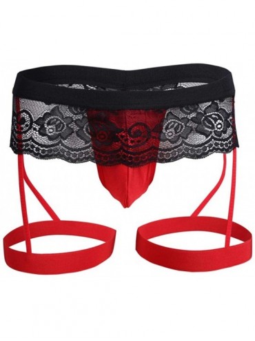 G-Strings & Thongs Erotic Underwear Men's Underwear Elastic Bag Lace Erotic Thong Bikini Gay Panty - Red - C719DC7R5LS $67.54