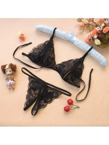 Slips Men's and Women's Valentine's Day Couple Lace Thong Underwear Three-Piece - Black - C2198U3WSDC $13.63