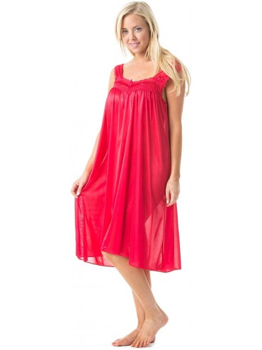 Nightgowns & Sleepshirts Women's Lightweight Satin Sleeveless Lace Nightgown - Red - CE11ABQU7Q1 $27.42