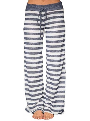 Bottoms Women's Casual Floral Print Comfy Drawstring Pajama Pants Wide Leg Lounge Pants - Blue Stripe - CZ18SGM3HD2 $63.36