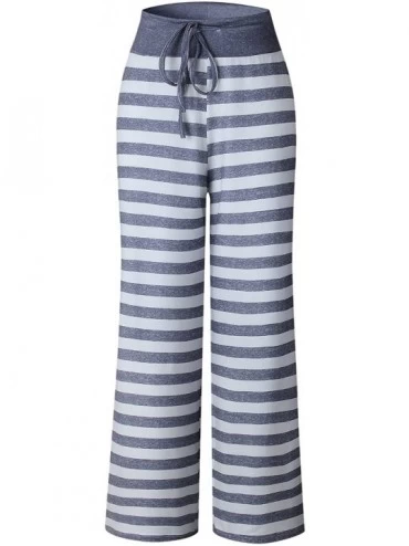Bottoms Women's Casual Floral Print Comfy Drawstring Pajama Pants Wide Leg Lounge Pants - Blue Stripe - CZ18SGM3HD2 $28.74