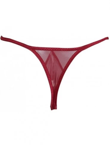 G-Strings & Thongs Sexy Mens Bulge Pouch G-String Bikini Underwear Mesh Transparent Thong - Burgundy - CP124HG7TIF $18.19