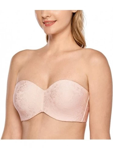Bras Women's Strapless Bra for Large Bust Unlined Underwire Jacquard Minimizer - Apricot Pink - CM193QZEGRR $27.45