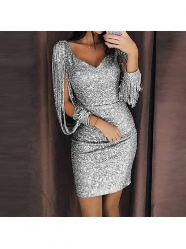 Baby Dolls & Chemises Clothes Fashion Dress & Tops Women Sexy Solid Sequined Stitching Shining Club Sheath Long Sleeved Mini ...