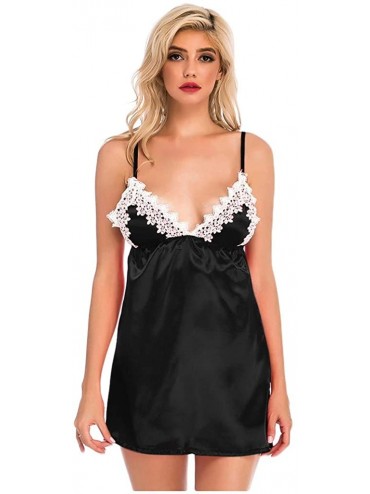 Bustiers & Corsets Sexy Lingerie for Women Crotchless Open Cup Sexy New Women Lingerie Silk Lace Satin V-Neck Nightdress Slee...