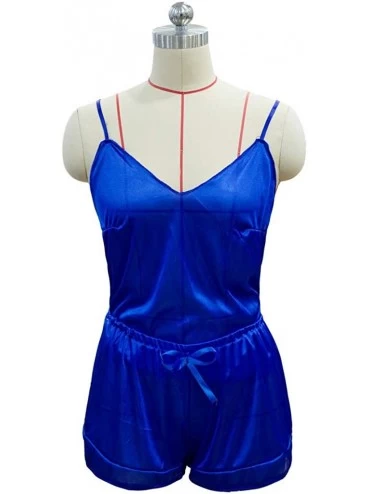 Sets Pajamas Set for Women Satin Lace V Neck Camisole Tops + Shorts Lingerie Sleepwear 2 Piece Nightwear Set 01dark Blue - CC...