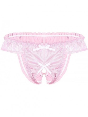 Bikinis Men's Underwear Sissy Maid Ruffled Bowknot Panties Low Rise Bikini Briefs - Bikini Pink - CH18L7DSRM7 $25.77