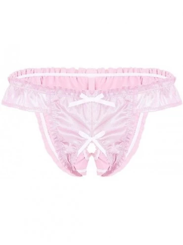 Bikinis Men's Underwear Sissy Maid Ruffled Bowknot Panties Low Rise Bikini Briefs - Bikini Pink - CH18L7DSRM7 $21.71