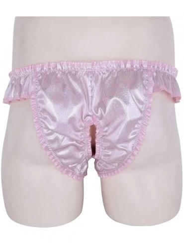 Bikinis Men's Underwear Sissy Maid Ruffled Bowknot Panties Low Rise Bikini Briefs - Bikini Pink - CH18L7DSRM7 $12.16