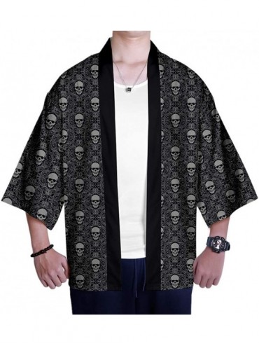 Robes Men's Kimono Japanese Floral Printed Kimono Cardigan Shirts Jackets - Skull - C8194EIILA3 $50.56