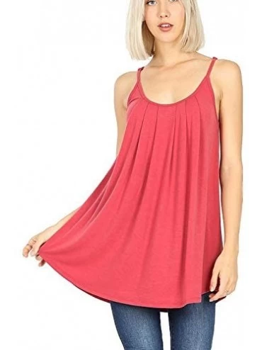 Camisoles & Tanks Women's Ultra Comfy Loose Summer Pleated Spaghetti Adjustable Strap Camisole Tank Tops - Dark Red - CH194ML...
