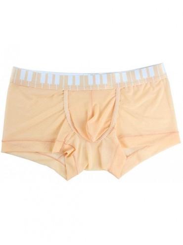 Boxer Briefs Mens Underwear Fine Mesh Boxer Breifs with Piano Key Waist Shorts - Skin Colour - CV185A30DK4 $20.98