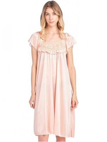 Nightgowns & Sleepshirts Women's Cap Sleeve Flower Silky Tricot Nightgown - Orange - CG12CMS4A7R $26.71
