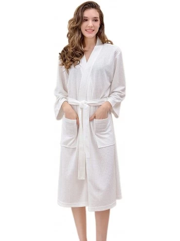 Robes Women's Long Bathrobe Lightweight Waffle Kimono Bath Robes Sleepwear for Travel Spa Parties - White - CH193HH8GWY $35.67