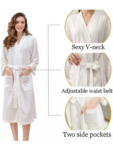 Robes Women's Long Bathrobe Lightweight Waffle Kimono Bath Robes Sleepwear for Travel Spa Parties - White - CH193HH8GWY $23.14