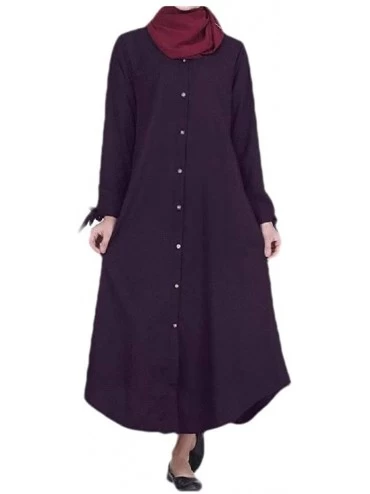 Robes Womens Buttoned Muslim Solid Color Islamic Solid-Colored Kaftan Abaya - Navy Blue - C51900CZ4Z4 $29.60
