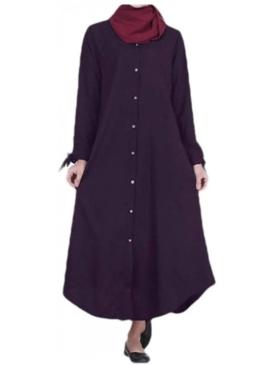 Robes Womens Buttoned Muslim Solid Color Islamic Solid-Colored Kaftan Abaya - Navy Blue - C51900CZ4Z4 $29.60