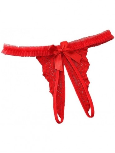 Panties Women's Sexy Lingerie Lace Open Thong Panties G-Strings T-Back Brief Pajamas-Underwear for Ladies - Red - CU18WHII9N8...