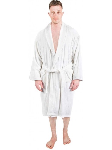 Robes Mens Bathrobe Terry Cloth Spa Robe 100% Cotton Comfy Breathable - White 1 - C918WHRXE6C $79.69