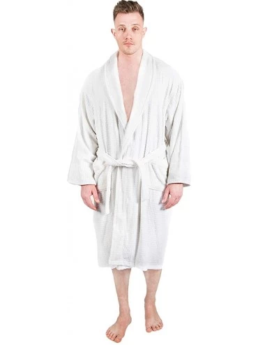 Robes Mens Bathrobe Terry Cloth Spa Robe 100% Cotton Comfy Breathable - White 1 - C918WHRXE6C $67.92