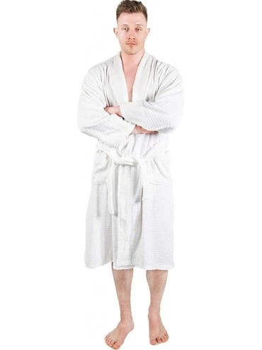 Robes Mens Bathrobe Terry Cloth Spa Robe 100% Cotton Comfy Breathable - White 1 - C918WHRXE6C $35.32
