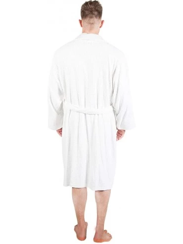 Robes Mens Bathrobe Terry Cloth Spa Robe 100% Cotton Comfy Breathable - White 1 - C918WHRXE6C $35.32