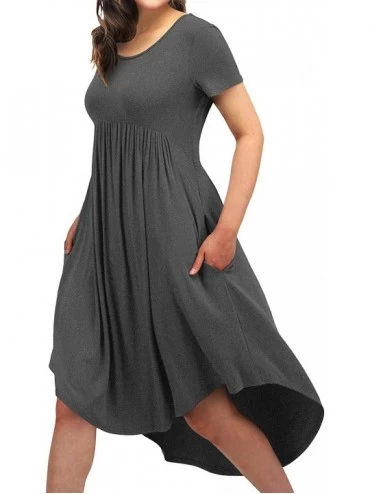 Nightgowns & Sleepshirts Women High Low Empire Waist Pleated Flowy Loungewear Pocket Midi Dress - Darkgray - CW18W7872ZQ $40.46