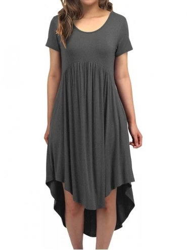 Nightgowns & Sleepshirts Women High Low Empire Waist Pleated Flowy Loungewear Pocket Midi Dress - Darkgray - CW18W7872ZQ $18.29