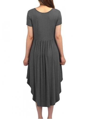 Nightgowns & Sleepshirts Women High Low Empire Waist Pleated Flowy Loungewear Pocket Midi Dress - Darkgray - CW18W7872ZQ $18.29