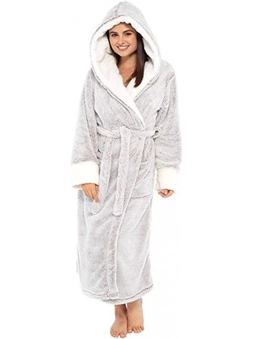 Bottoms Womens Plush Fleece Robe with Hood Winter Warm Comfy Bathrobe Long Sleeve Solid Color Sleepwear Plus Size 1 gray - CS...