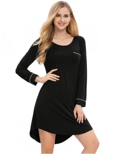 Nightgowns & Sleepshirts Women's Long Sleeve Nightdress Stretch-Jersey Nightshirt Hi Low Loungewear - Black - CU1943GAAW8 $24.52