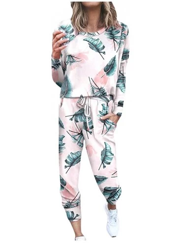 Sets Tie Dye Pajamas for Women Womens Long Sleeve Tie Dye Sweatsuit Pullover Sweatpants Jogger Long Pajamas Set White - C819D...