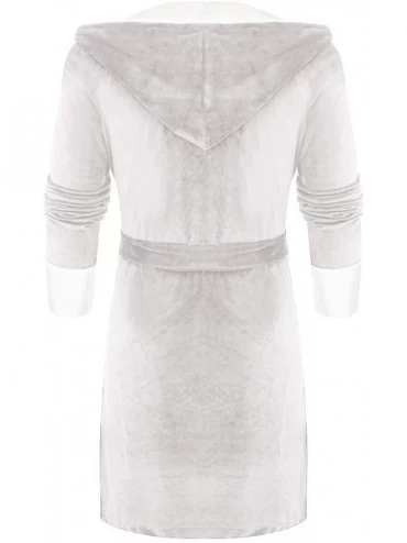 Bottoms Womens Plush Fleece Robe with Hood Winter Warm Comfy Bathrobe Long Sleeve Solid Color Sleepwear Plus Size 1 gray - CS...